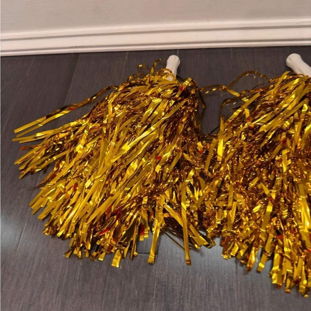 NWOT Metallic Gold Cheerleading Pom Poms with Handles Girls Cheerleader